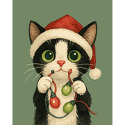 Christmas Whiskers: Tangled Cat Scene - Paint by Numbers Kit