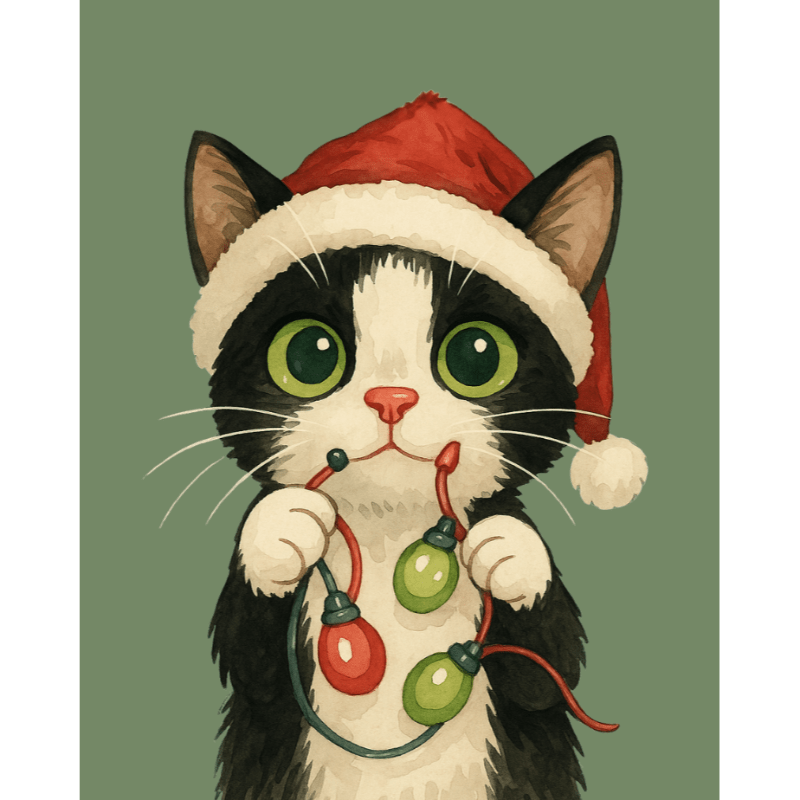 Christmas Whiskers: Tangled Cat Scene - Paint by Numbers Kit