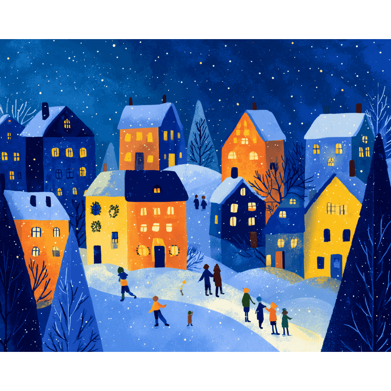 Twilight Village: Winter Lights Scene - Paint by Numbers Kit
