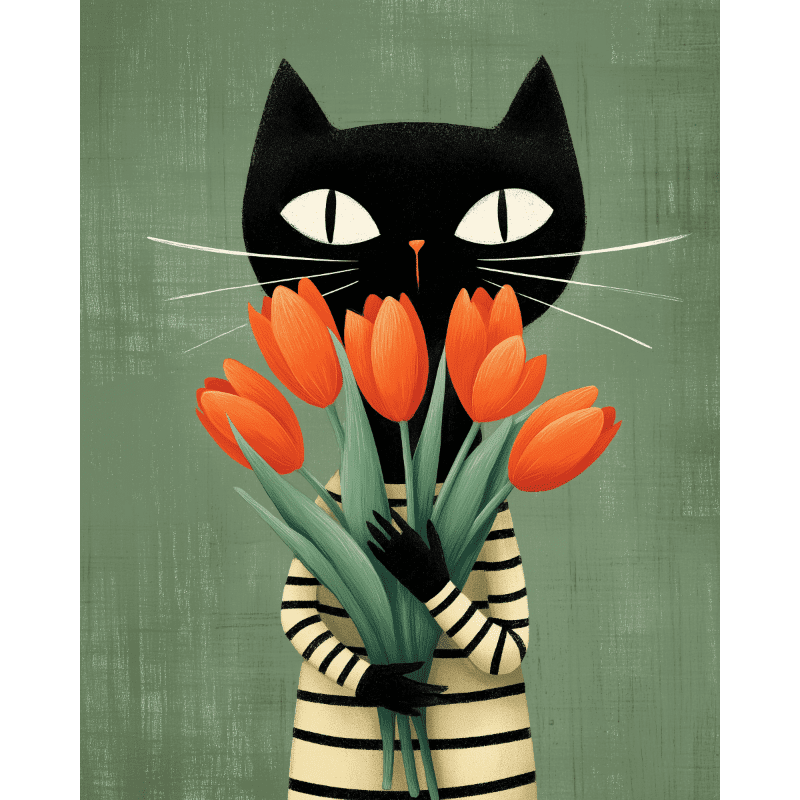 Tulip & Cat Serenity - Paint by Numbers Kit