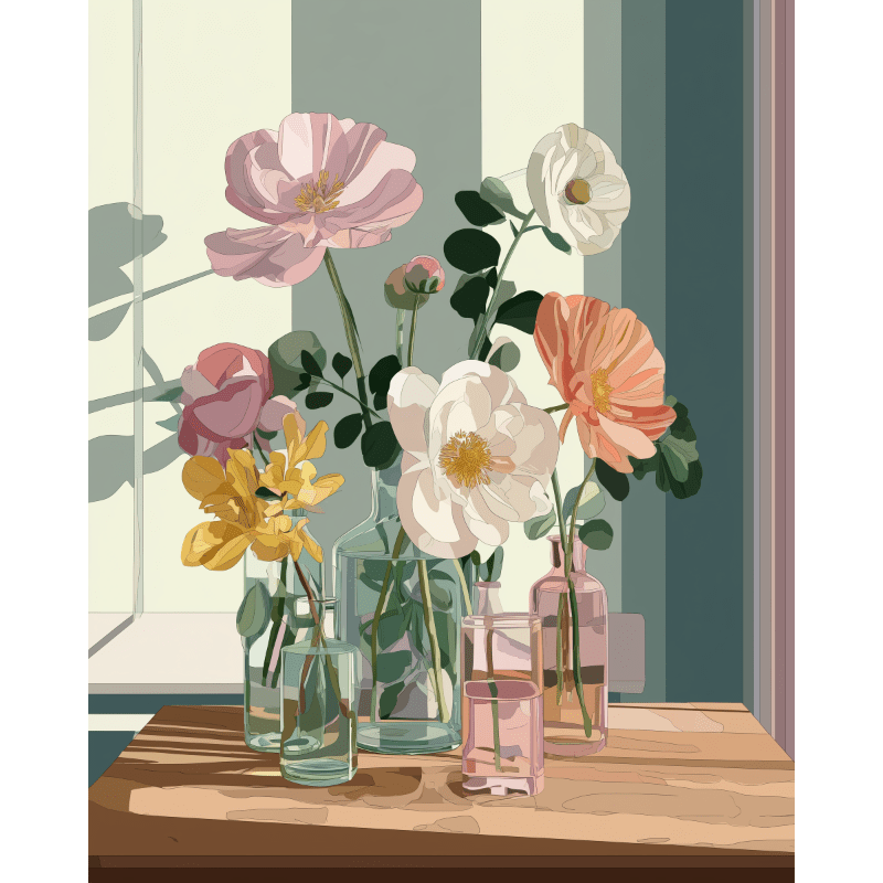 Elegant Glass & Floral Arrangement - Paint by Numbers Kit