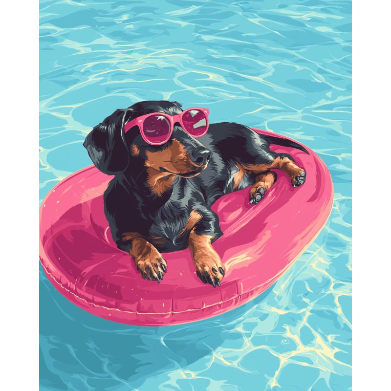 Pink Poolside Pup - Paint by Numbers Kit