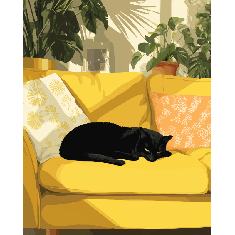 Cozy Corner with Yellow Couch - Paint by Numbers Kit