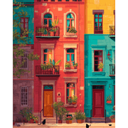 Colorful Facades & Midnight Cats | Paint by Number - Paint by Numbers Kit
