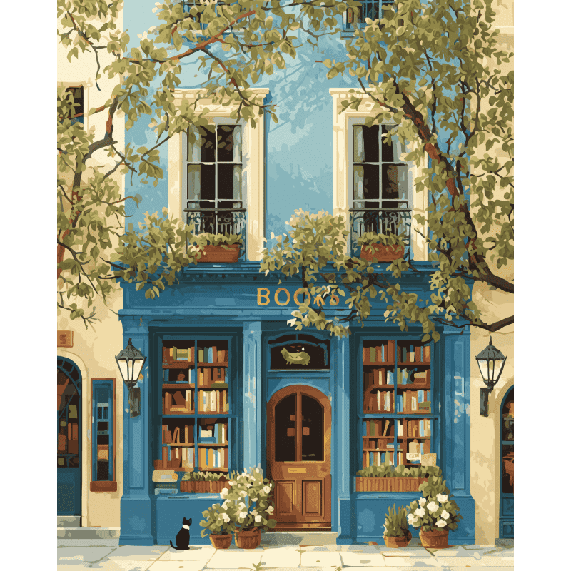 Blue Bookstore Charm | Paint by Number - Paint by Numbers Kit
