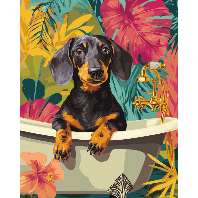 Tropical Dachsund Delight | Paint by Number - Paint by Numbers Kit