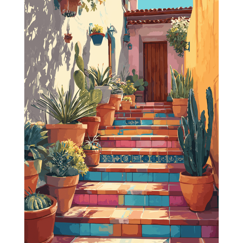 Stairway to Colorful Mexico | Paint by Number - Paint by Numbers Kit