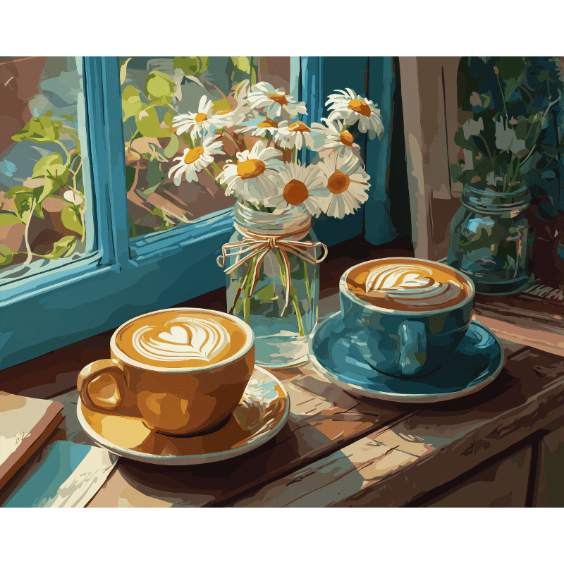 Village Charm: Coffee & Flowers - Paint by Numbers Kit
