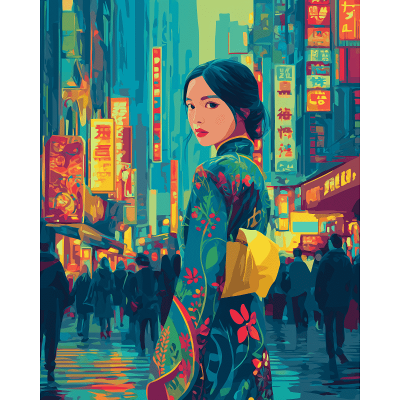 Tokyo Geisha at Night - Paint by Numbers Kit