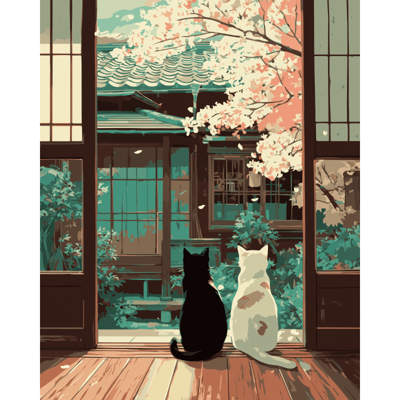 Sakura Cats in Japan - Paint by Numbers Kit