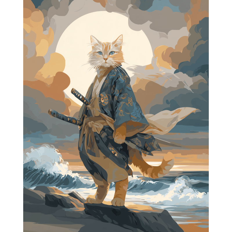 Moonlit Samurai Cat - Paint by Numbers Kit