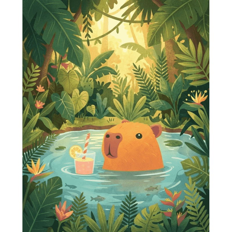 Relaxed Capybara by the Pond - Paint by Numbers Kit