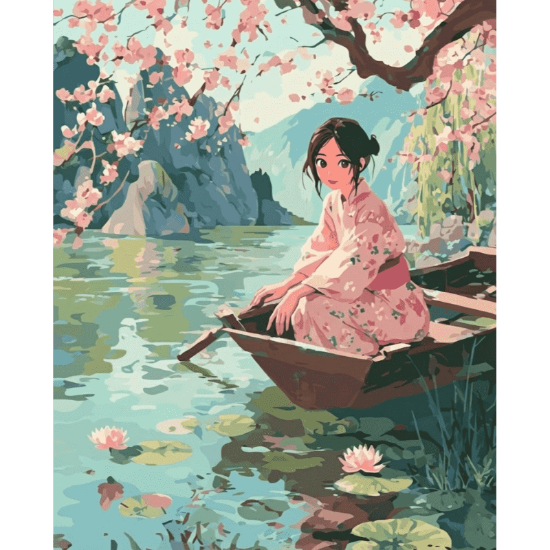 Serene Sakura Lake View - Paint by Numbers Kit