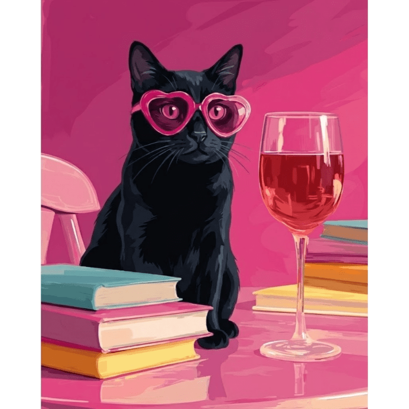 Chic Black Cat at Pink Table - Paint by Numbers Kit