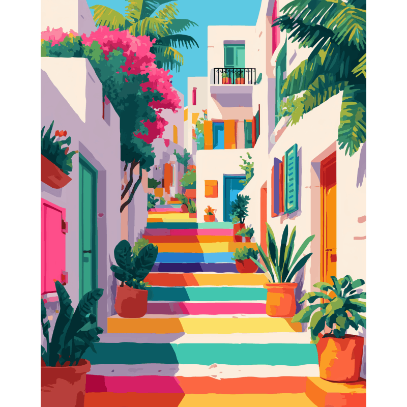 Colorful Castle Stairs - Paint by Numbers Kit