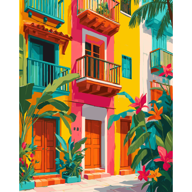 Tropical Cityscapes in Bright Hues - Paint by Numbers Kit