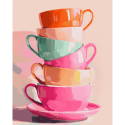 Charming Stacked Teacups - Paint by Numbers Kit