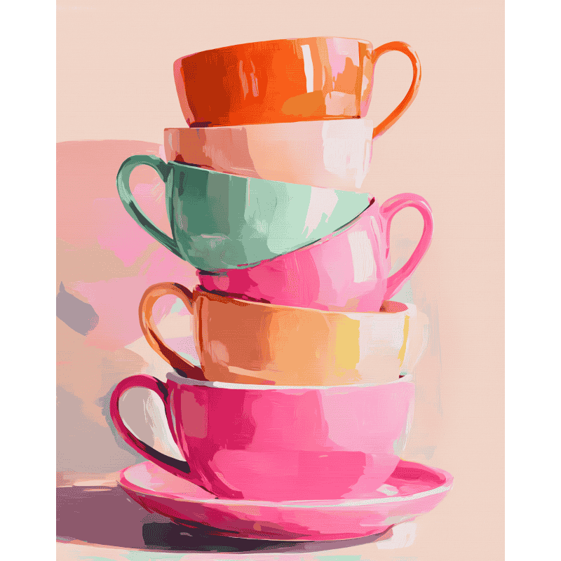 Charming Stacked Teacups - Paint by Numbers Kit