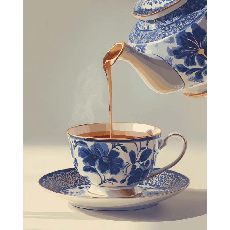 Elegant Blue Teacup Scene - Paint by Numbers Kit