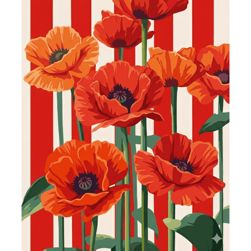 Red Poppies & Stripes - Paint by Numbers Kit