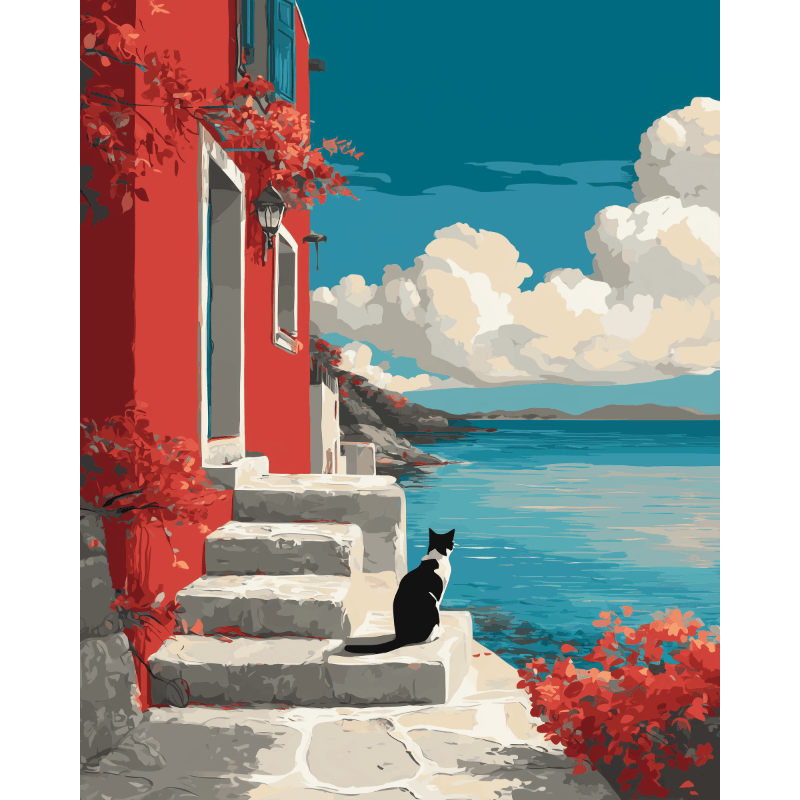 Charming Red House Scene - Paint by Numbers Kit