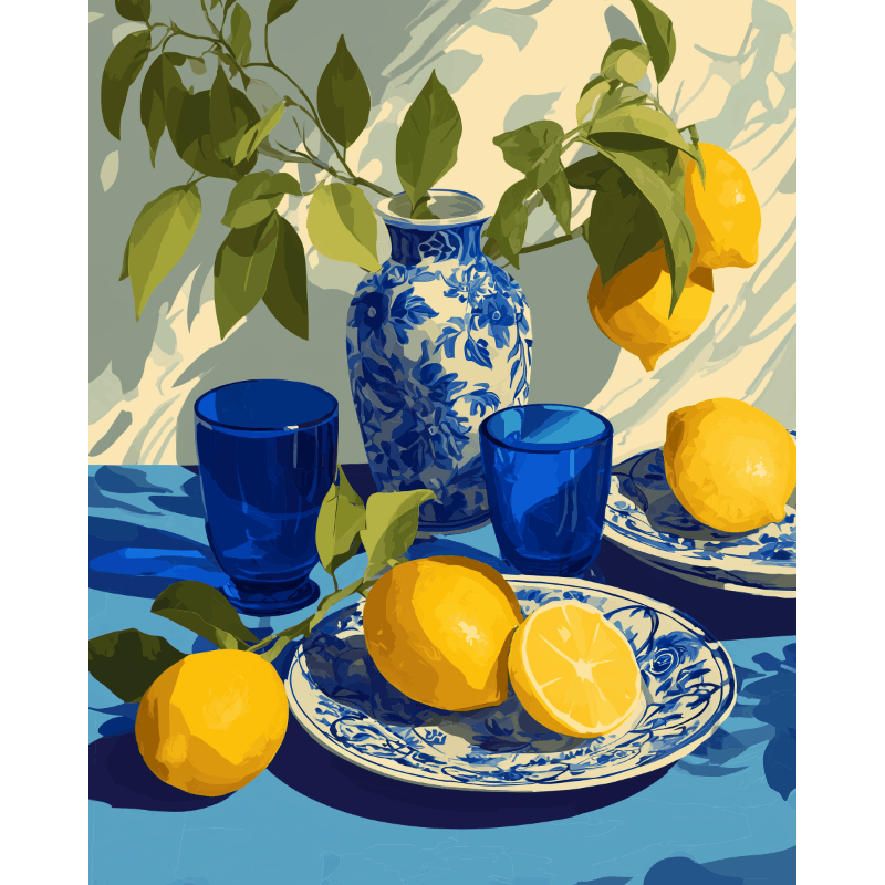 Sunlit Blue Porcelain Scene - Paint by Numbers Kit