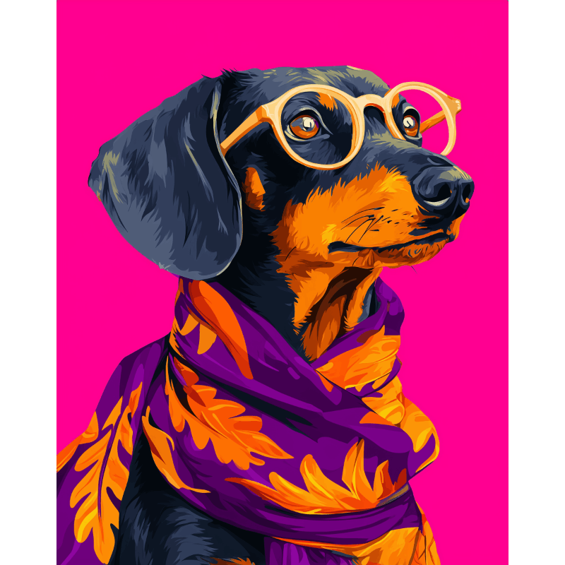 Stylish Dachshund in Glasses - Paint by Numbers Kit