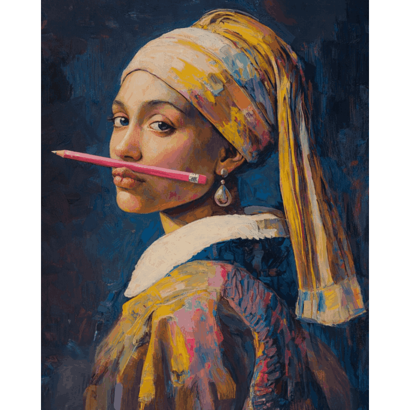 Girl with Pink Pencils - Paint by Numbers Kit