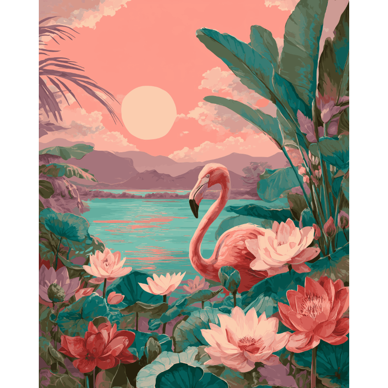 Sunset Flamingo Serenade - Paint by Numbers Kit