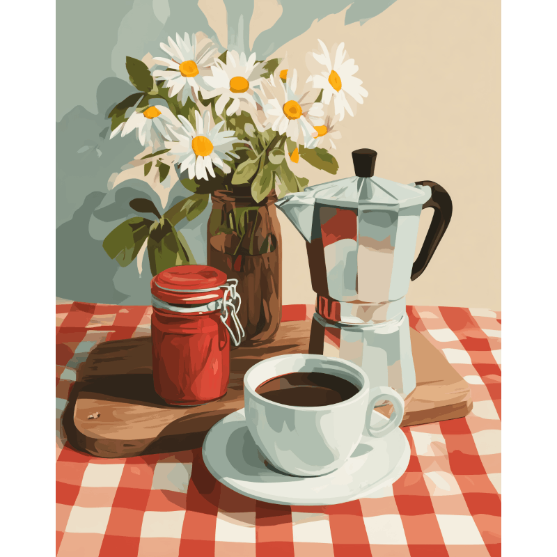 Morning Coffee & Blooms | Paint by Number - Paint by Numbers Kit