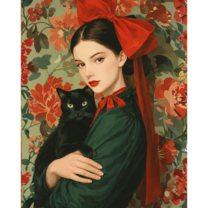 Girl with a Red Bow | Paint by Number - Paint by Numbers Kit