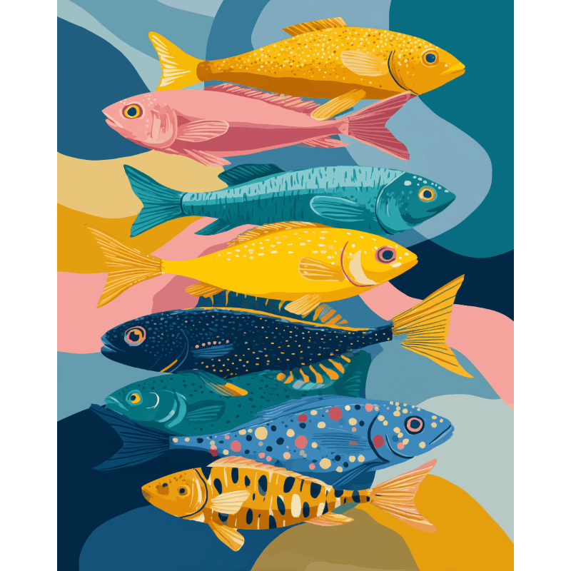 Colorful Cast of Fishes | Paint by Number - Paint by Numbers Kit