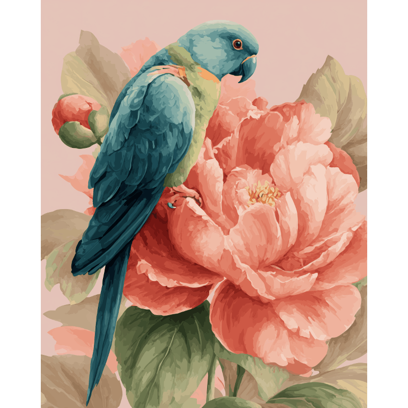 Peony Perch: Birds Among Blossoms - Paint by Numbers Kit