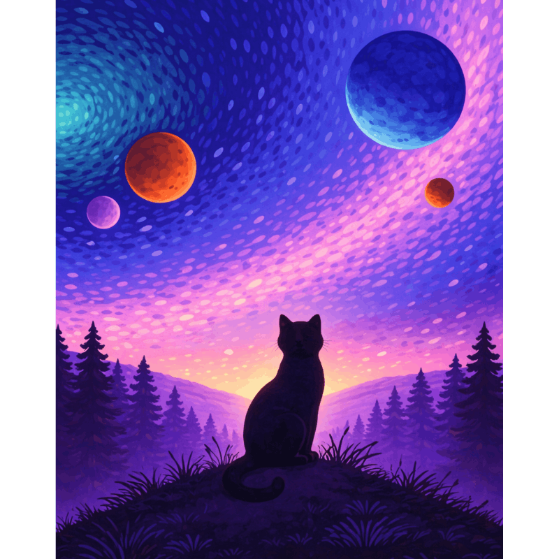 Night Forest Cat | Paint by Number - Paint by Numbers Kit
