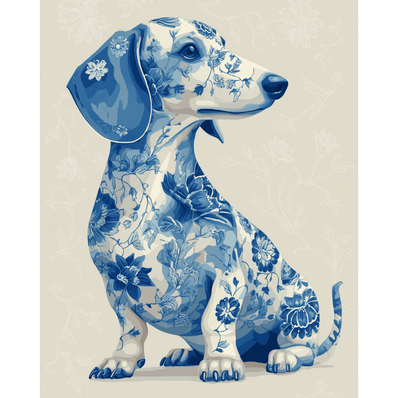 Blue Porcelain Dachshund - Paint by Numbers Kit