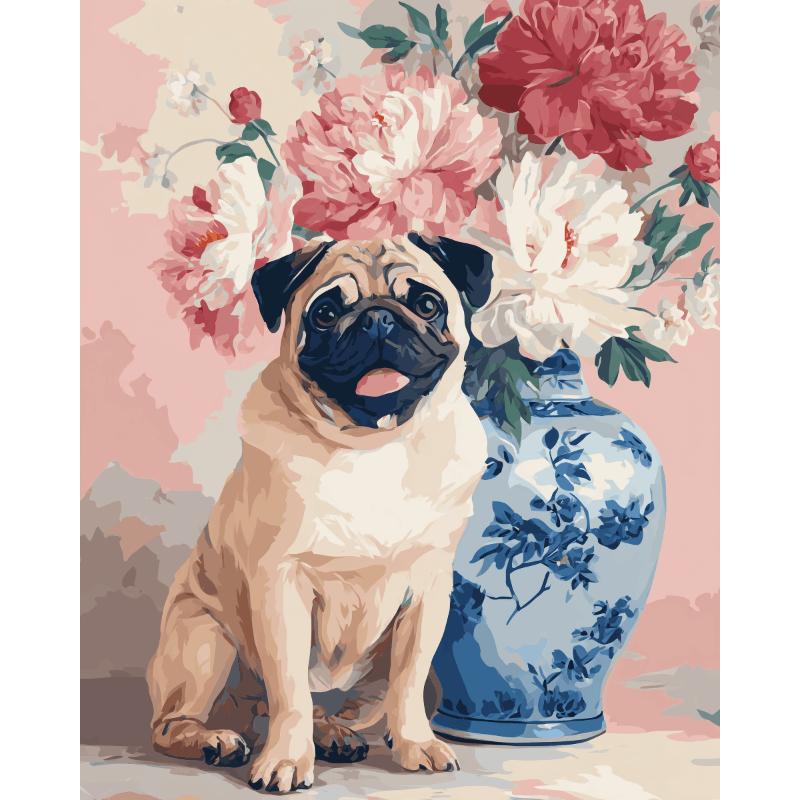 Floral Pug Delight - Paint by Numbers Kit