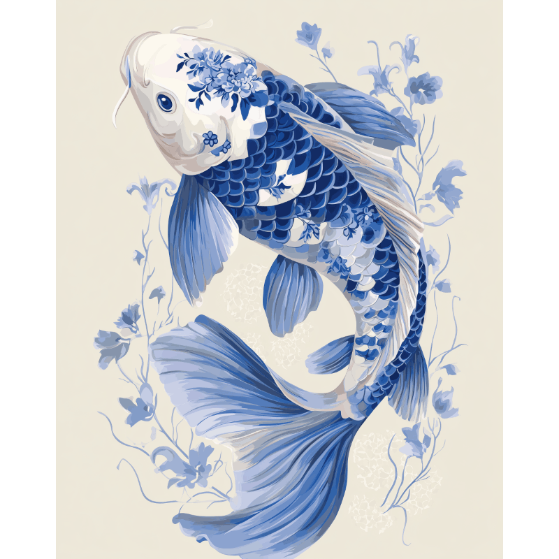 Graceful Koi in Blue - Paint by Numbers Kit
