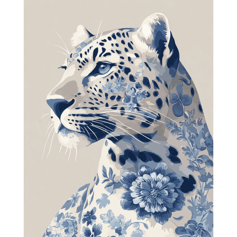 Delft Leopard in Bloom | Paint by Number - Paint by Numbers Kit