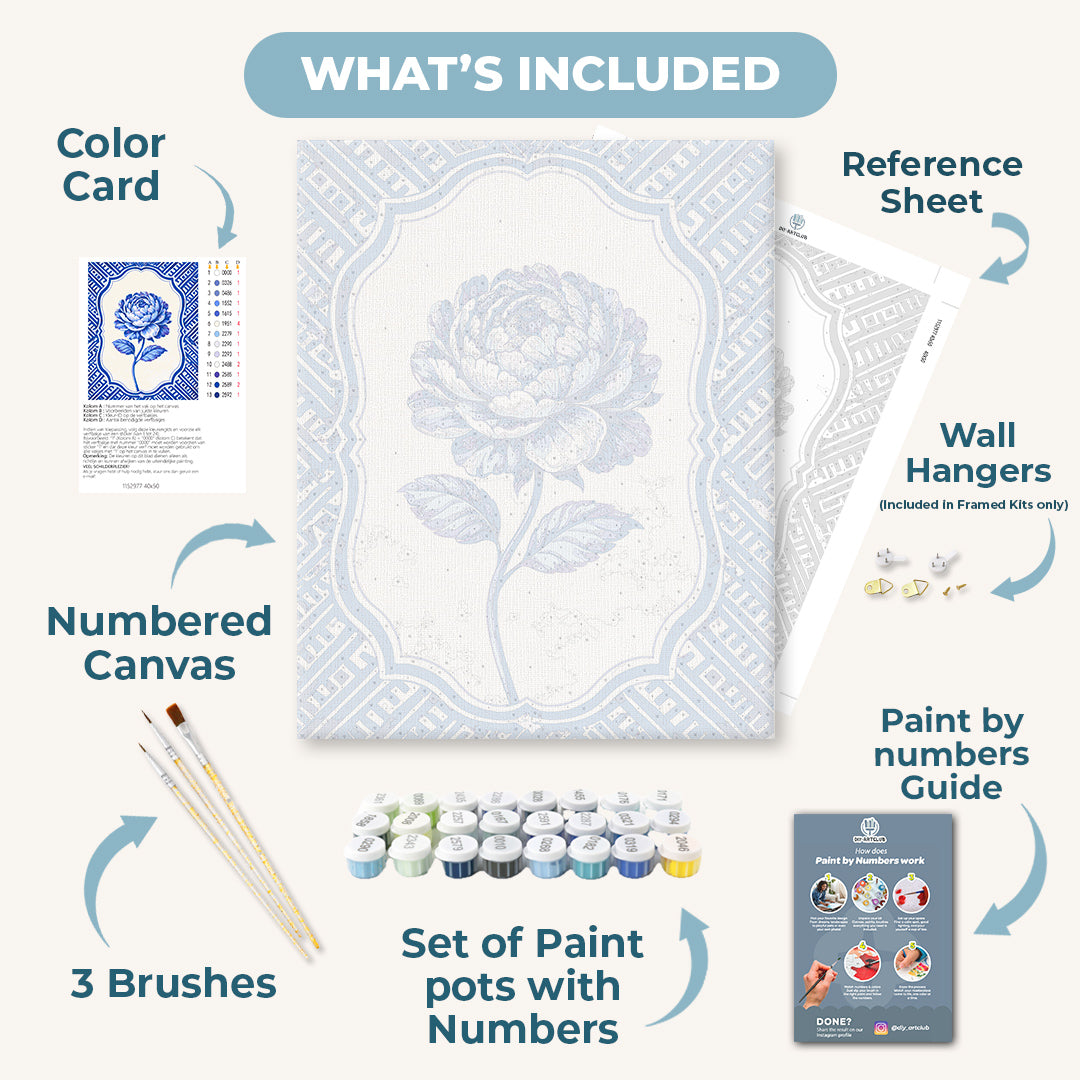 Blue Peony Porcelain | Paint by Number - Detail 3