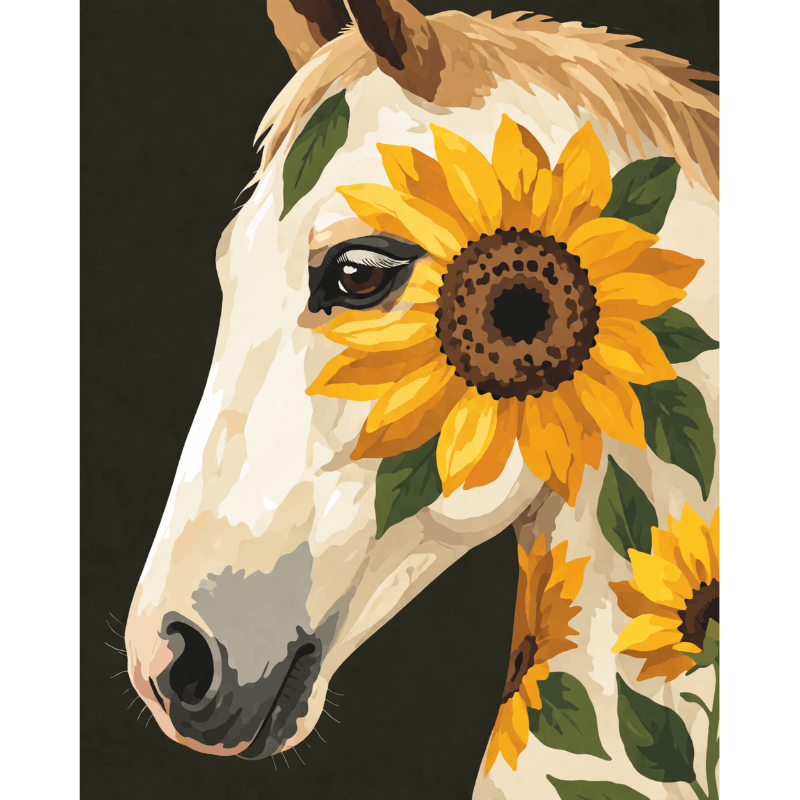 Sunflower Mare: Equine Floral Portrait - Paint by Numbers Kit