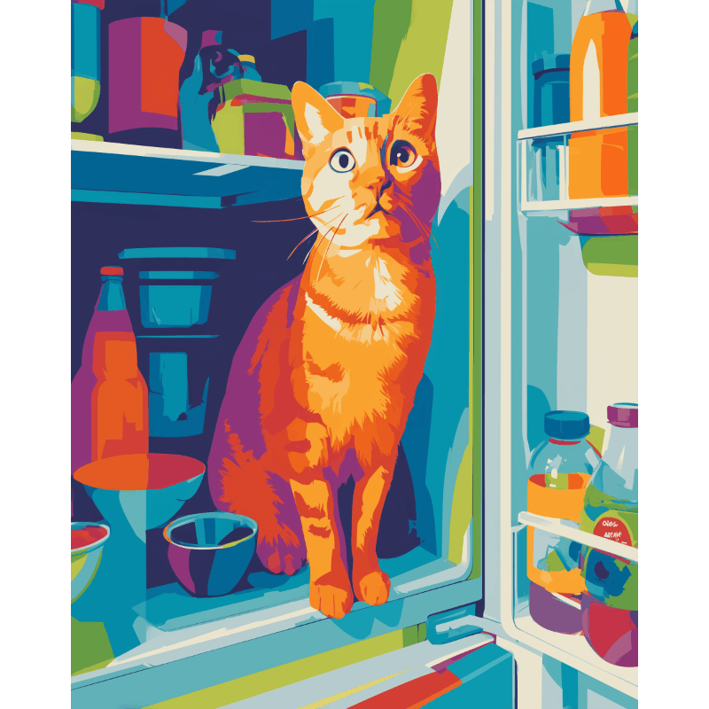 Hungry Ginger: Playful Feline Feast - Paint by Numbers Kit
