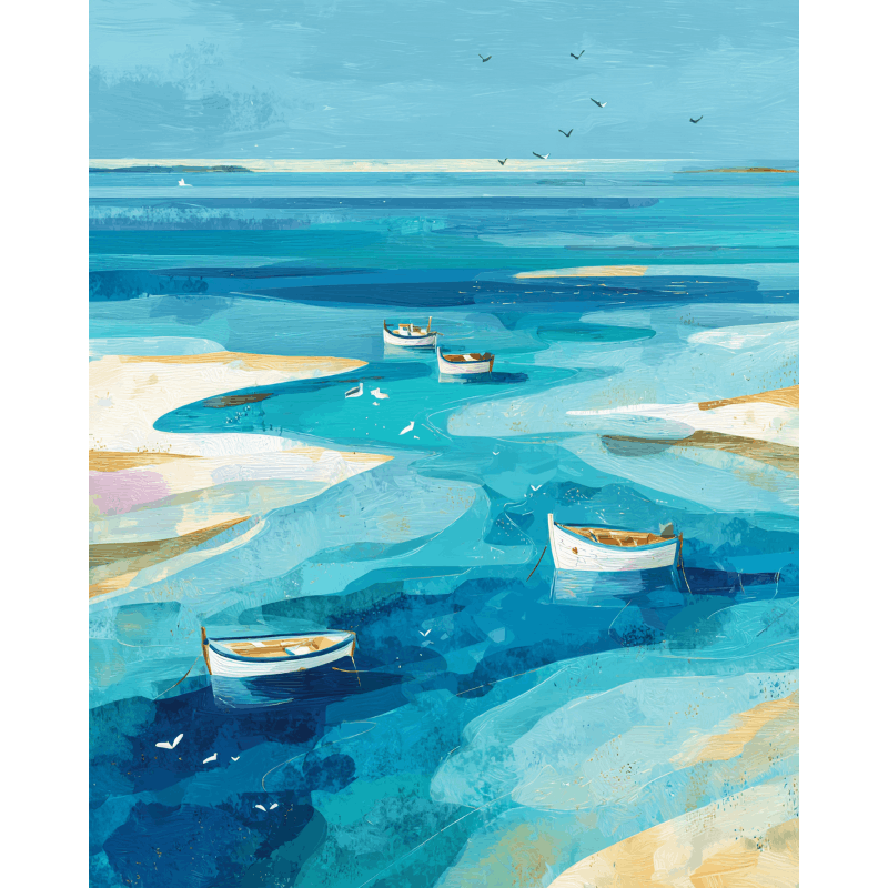 Gentle Seas: Driftwood & Boats - Paint by Numbers Kit