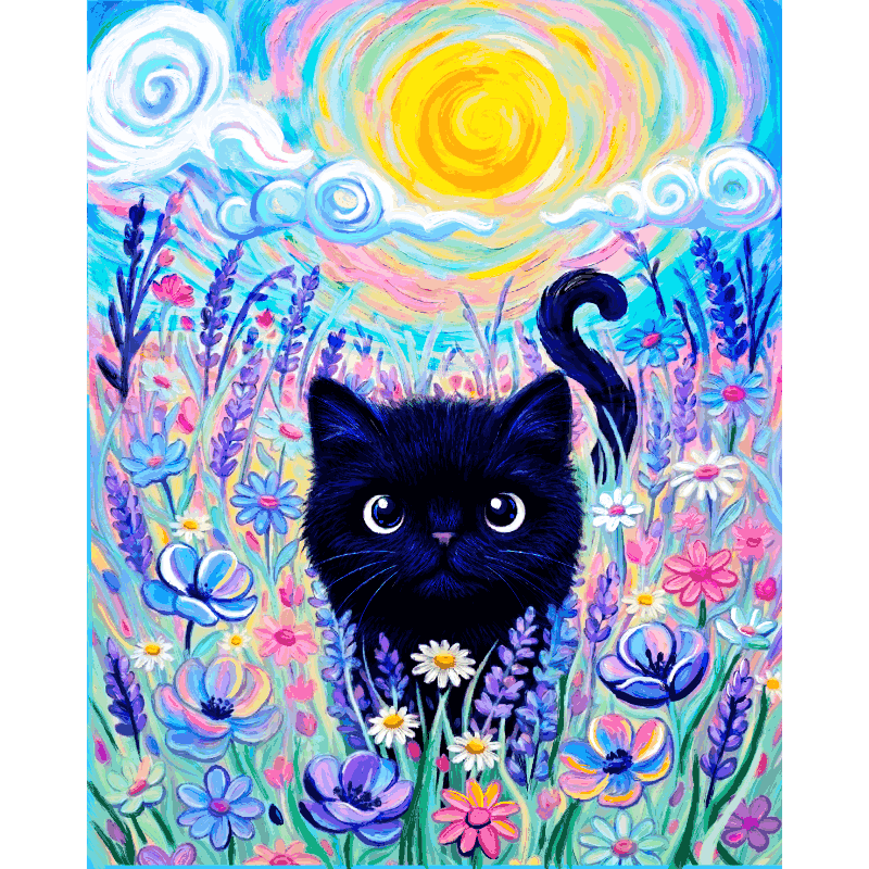 Kawaii Cat & Flower Meadow - Paint by Numbers Kit