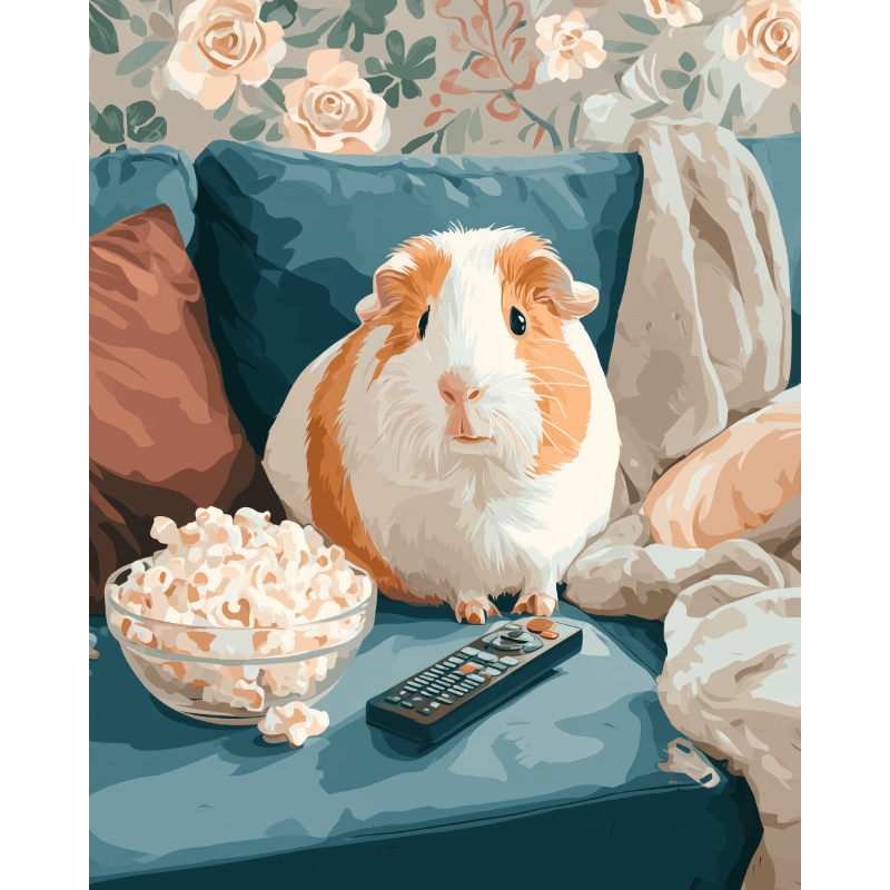 Cozy Guinea Pig Movie Night - Paint by Numbers Kit