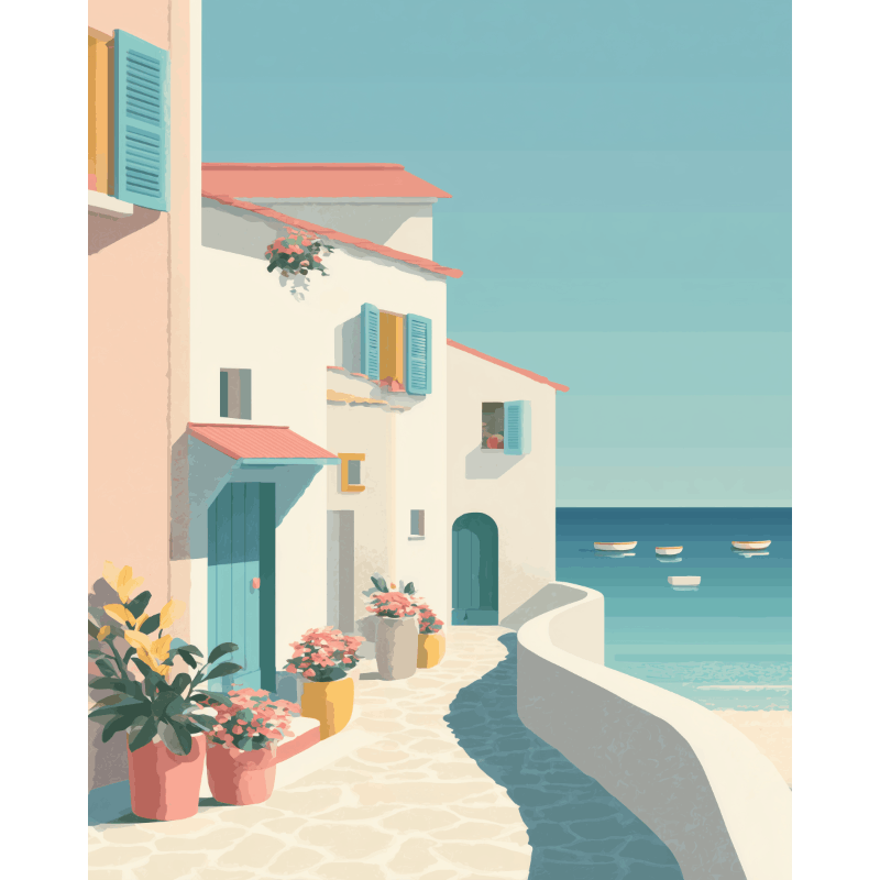 Mediterranean Coastal Escape - Paint by Numbers Kit