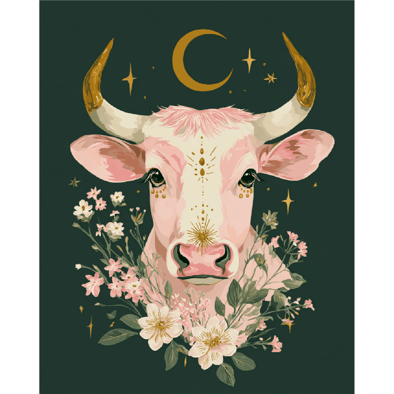 Mystic Taurus with Flowers - Paint by Numbers Kit