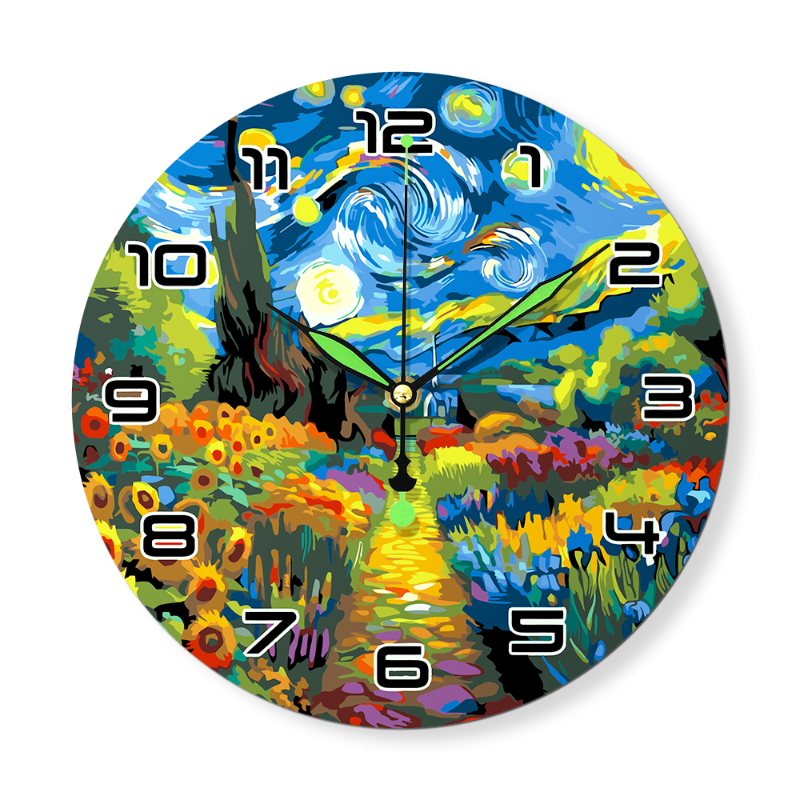 Starry Night & Blossoming Fields Clock - Paint by Numbers Kit