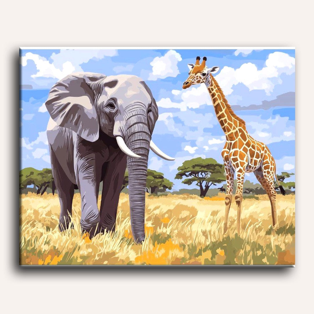 Wildlife Duo: Giraffe & Elephant - Detail 2