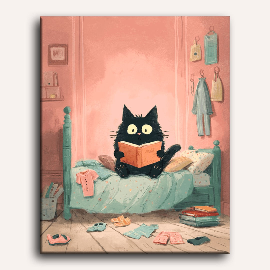 Cozy Night with a Black Cat | Paint by Number - Detail 2