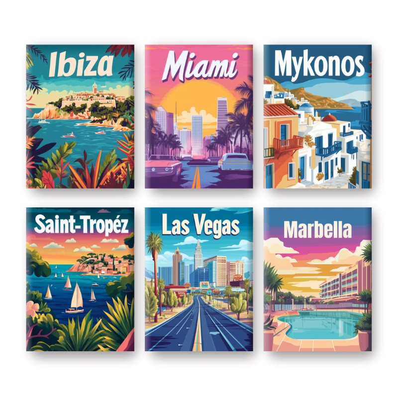 Vibrant Travel Postcards Set - Paint by Numbers Kit